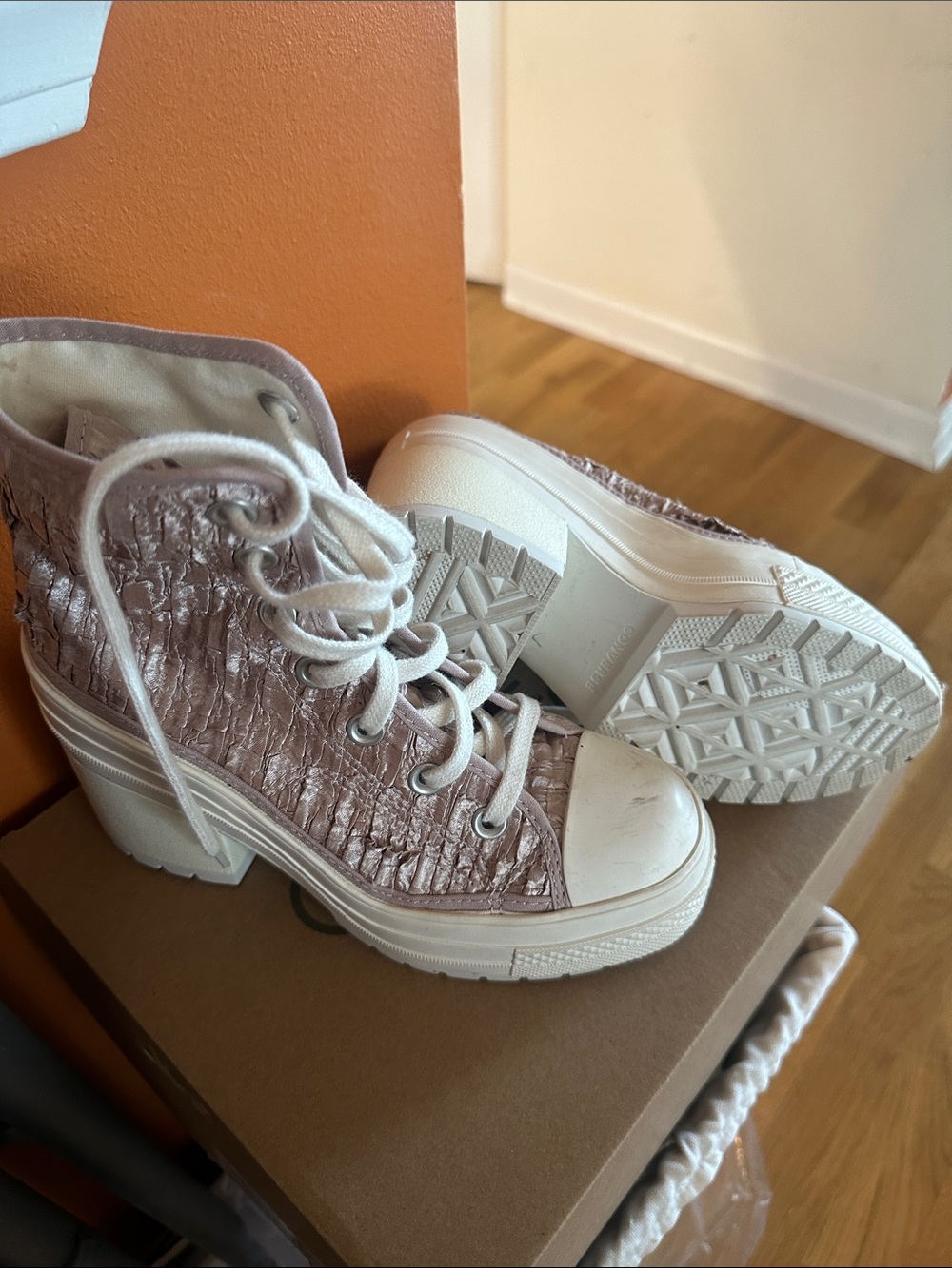 Converse Pink Crushed Velvet Lace-Up Platform Boots